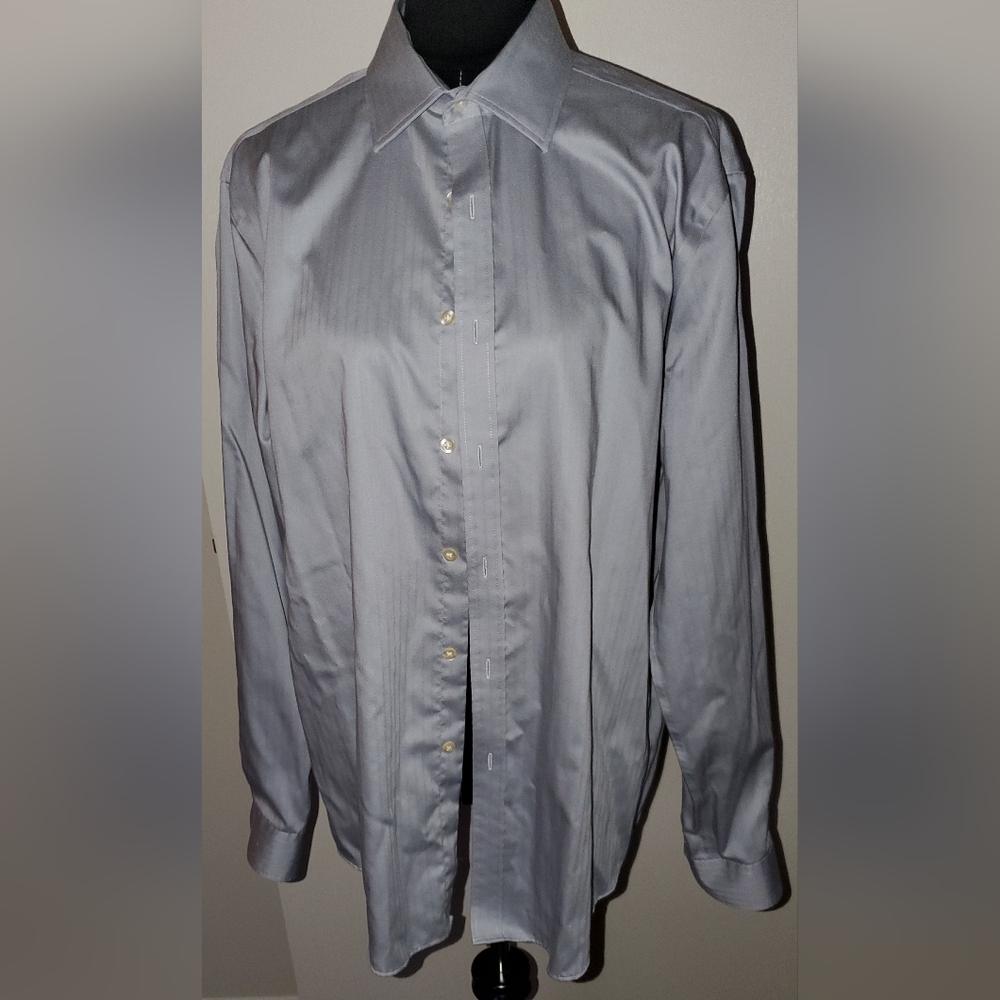 Michael Kors Mens Slim Fit  Button-Down Gray Shirt, Size 16-1/2 34/35